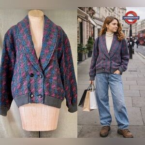 Vintage Double-Breasted Wool Blend Tweed Jacket - OS